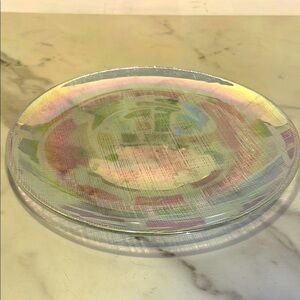 Iridescent Glass Art Plate - Pink & Green Accent